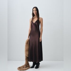 Mango Silk/Satin Midi Slip Dress